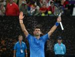 Novak Djokovic celebra tras su partido ante Dimitrov.