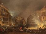 Episodio de la revoluci&oacute;n de 1854 en la Puerta del Sol, por Eugenio Lucas Vel&aacute;zquez.
