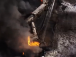 Imagen sat&eacute;lite del incendio tras el descarrilamiento de un tren en Ohio.