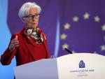La presidenta del BCE, Christine Lagarde, en rueda de prensa.