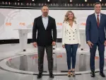 Santiago Abascal, Yolanda Díaz y Pedro Sánchez en el Debate a tres de RTVE.