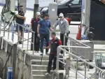 El Rey Juan Carlos a su llegada al puerto deportivo en Sanxenxo donde entrena a bordo del Bribón. 27/7/2023