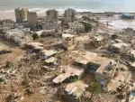 Vista aérea de la ciudad de Derna (Libia), tras el paso del ciclón Daniel.