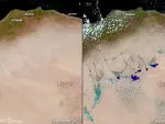 Lagos en el desierto de Libia provocados por la tormenta Daniel.