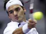 El tenista suizo Roger Federer durante el partido contra Ginepri. (Sergio Barrenechea/Efe).