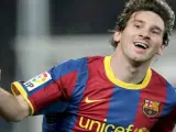 Messi celebra un gol en la Liga.