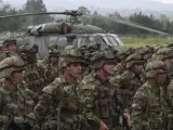 Tropas del Ejército colombiano, en la base militar de Popayán, provincia del Cauca (Colombia), en donde cayó el líder de las FARC desde 2008, 'Alfonso Cano'.