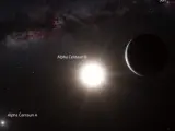 Impresión artística que muestra al planeta que orbita a la estrella Alfa Centauri B. Un planeta con características de tamaño similares a la Tierra.