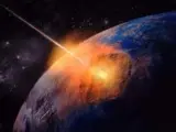 Representación de un meteorito impactando contra la Tierra.
