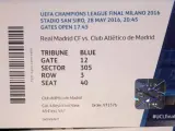 Dos entradas para la final de la Champions League que se disputa en el estadio San Siro de Mil&aacute;n.