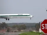 Un avión de Alitalia realizando maniobras de aterrizaje.