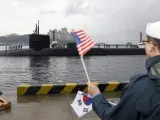 El submarino estadounidense USS Michigan, a su llegada al puerto de Busan (Corea del Sur).