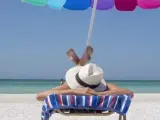Playa, sol, mar, sombrilla, hamaca, sombrero, vacaciones, dormir, relajaci&oacute;n