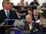 El primer ministro de Hungría, Viktor Orbán, durante el pleno en el Parlamento Europeo en Estrasburgo.