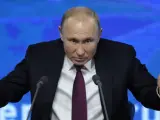 Vladimir Putin en la tradicional rueda de prensa antes de fin de año.