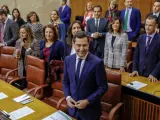El líder del PP-A, Juanma Moreno, momentos antes de ofrecer su discurso de investidura que ha dado comienzo hoy en el Parlamento andaluz.