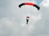 Un paracaidista cae sobre un tendido eléctrico.