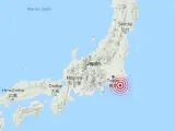 Localización del epicentro de un terremoto de 5,5 grados que sacudió Tokio, en la costa de Chiba, al este de la capital japonesa.