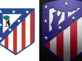 El antes y el despu&eacute;s en el escudo del Atl&eacute;tico de Madrid desde 2017.