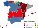 El mapa auton&oacute;mico, seg&uacute;n los partidos regionales de Gobierno.