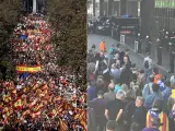 Manifestación contra el procés e independentistas frente a mossos en Sants
