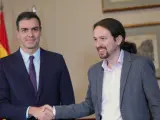 El presidente del Gobierno en funciones, Pedro S&aacute;nchez y el l&iacute;der de Podemos, Pablo Iglesias.