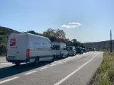 Retenciones en la carretera N-II en La Jonquera (Girona) tras el corte de Tsunami Democràtic