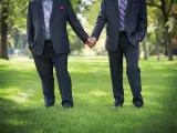 Imagen de recurso de una pareja gay de mediana edad.