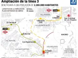 Plano de ampliación de la línea 3 de Metro de Madrid.