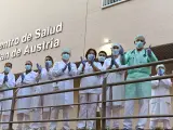 Médicos de Atención Primaria a las puertas del Centro de Saud de Juan de Austria en Alcalá de Henares.