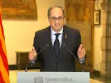 El presidente de la Generalitat, Quim Torra, en la rueda de prensa posterior a la novena reuni&oacute;n de presidentes auton&oacute;micos, a 10 de mayo de 2020.