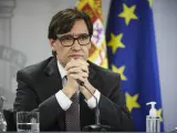 El ministro de Sanidad, Salvador Illa, ofrece una rueda tras la reuni&oacute;n del Consejo Interterritorial del Sistema Nacional de Salud en el Complejo de la Moncloa en Madrid a 11 de noviembre de 2020.