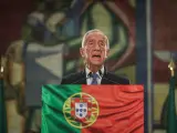 Marcelo Rebelo de Sousa, en Lisboa, durante su discurso tras ser reelegido presidente de Portugal.