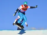 Lucas Eguibar, durante el Mundial de snowboard cross