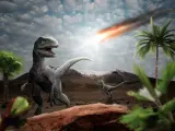 Recreación por ordenador de la extinción de los dinosaurios por un asteroide.