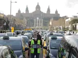 Tito Álvarez, portavoz de Élite Taxi, en la manifestación de este jueves en Barcelona.