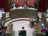La sala de la Audiencia de Barcelona durante el juicio por la violaci&oacute;n m&uacute;ltiple a una joven en Sabadell en 2019.
