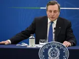 Mario Draghi comparece en rueda de prensa.