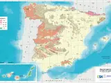 Mapa del potencial de radón en España.