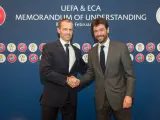 Aleksander Ceferin, presidente de la UEFA, y Andrea Agnelli, presidente de la Juventus