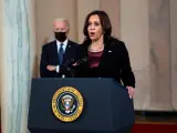 La vicepresidenta de Estados Unidos, Kamala Harris, comparece en la Casa Blanca tras el veredicto que declaró culpable de la muerte de George Floyd al expolicía Derek Chauvin.