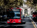 Un autobús de la EMT de València circula por el centro de la ciudad.