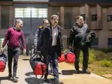 Los presos del 'proc&eacute;s' Jordi Cuixart, Josep Rull, Jordi S&agrave;nchez y Oriol Junqueras saliendo de la c&aacute;rcel de Lledoners, en una imagen de archivo.