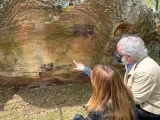 El sol sobre una piedra de Valonsadero (Soria) permite encontrar nuevas pinturas rupestres que muestran manos humanas