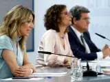 Díaz, Montero y Escrivá, tras el Consejo de Ministros en el que se ha aprobado la prórroga de los ERTE.