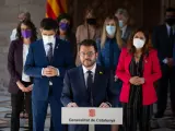 El presidente de la Generalitat, Pere Aragon&egrave;s, acompa&ntilde;ado de los consellers.