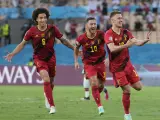 Bélgica celebra un gol ante Portugal en octavos de la Eurocopa 2020.