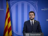 El presidente de la Generalitat de Cataluña, Pere Aragonès, durante una rueda de prensa.