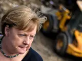 La canciller alemana, Angela Merkel, en Schuld, una de las zonas m&aacute;s afectadas por las inundaciones.