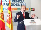 El presidente aragonés, Javier Lambán, durante la Conferencia de Presidentes, en Salamanca.